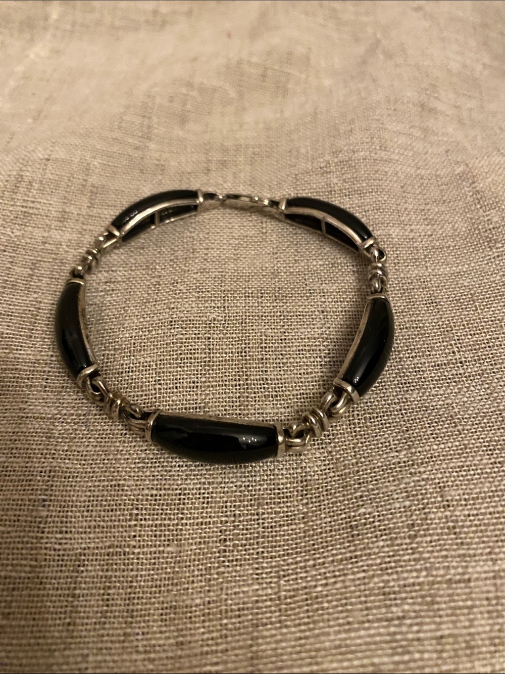 Sterling Silver and Black Onyx Chalcedony stone Strand Bracelet